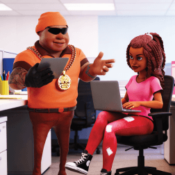 Two colleagues discussing a project