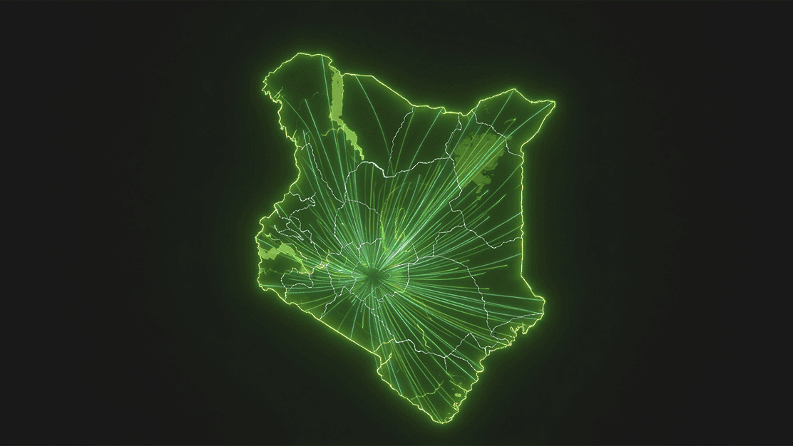 Abstract map of Kenya with fibre optic routes